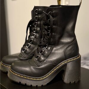 Dr. Martens Black Leather Chunky Heel Boots